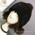 Top diseño italiano real piel pompom invierno sombrero lana